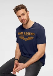PME LEGEND Rundhalsshirt mit Logoprint Dunkelblau/Hellblau