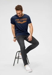 PME LEGEND Rundhalsshirt mit Logoprint Dunkelblau/Hellblau