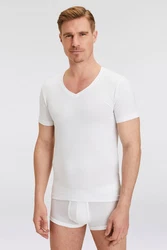 OLYMP T-Shirt 'Level 5' Casual V-Ausschnitt offwhite