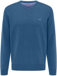 FYNCH-HATTON Strickpullover mit V-Kragen Blau/Hellblau