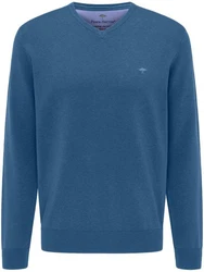 FYNCH-HATTON Strickpullover mit V-Kragen Blau/Hellblau