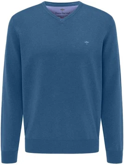 FYNCH-HATTON Strickpullover mit V-Kragen Blau/Hellblau