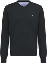 FYNCH-HATTON Strickpullover mit V-Kragen Dunkelblau/Dunkelgrau/Schwarz/Blau