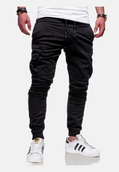 Rello & Reese Herren Cargo Chinohose Jogger Hose JN-3839 Schwarz/Khaki