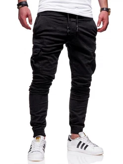 Rello & Reese Herren Cargo Chinohose Jogger Hose JN-3839 Schwarz/Khaki