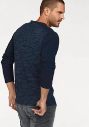 Arizona Langarmshirt Langarm Rundhalsausschnitt mit Knopfleiste Dunkelblau/Hellblau
