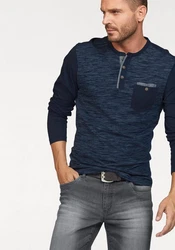 Arizona Langarmshirt Langarm Rundhalsausschnitt mit Knopfleiste Dunkelblau/Hellblau