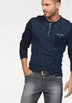 Arizona Langarmshirt Langarm Rundhalsausschnitt mit Knopfleiste Dunkelblau/Hellblau