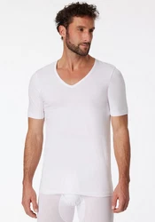 Schiesser V-Shirt tiefem V-Ausschnitt Weiß/Creme/Grau/Dunkelgrau