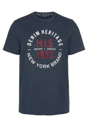 H.I.S Rundhalsshirt schmale Passform mit Print Dunkelblau/Blau/Dunkelgrün