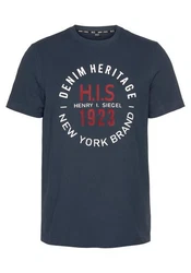 H.I.S Rundhalsshirt schmale Passform mit Print Dunkelblau/Blau/Dunkelgrün