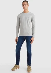 TOMMY HILFIGER Shirt STRETCH SLIM FIT LONG SLEEVE Grau/Hellgrau