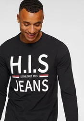 H.I.S Langarmshirt Basic-Schnitt Schwarz