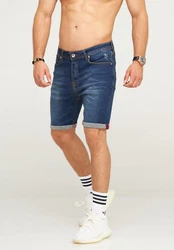 behype Shorts MALAY im 5-Pocket-Stil Hellblau/Dunkelblau/Beige