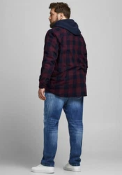 Jack & Jones Plus Hemd JJEGINGHAM Dunkelrot/Rot/Braun