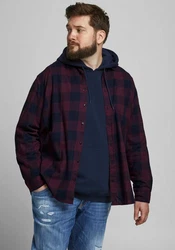 Jack & Jones Plus Hemd JJEGINGHAM Dunkelrot/Rot/Braun