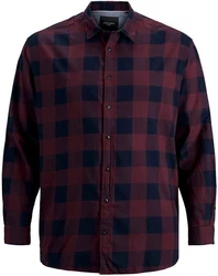 Jack & Jones Plus Hemd JJEGINGHAM Dunkelrot/Rot/Braun