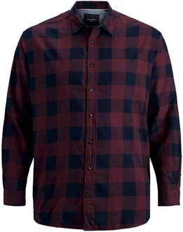 Jack & Jones Plus Hemd JJEGINGHAM Dunkelrot/Rot/Braun