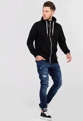 behype Kapuzensweatshirt SWANTON Schwarz/Dunkelblau/Orange/Hellblau