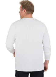 Trigema Longsleeve Langarmshirt mit Knopfleiste Weiß/Grau/Creme