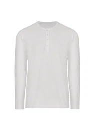 Trigema Longsleeve Langarmshirt mit Knopfleiste Weiß/Grau/Creme