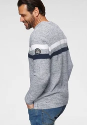 Man's World Rundhalspullover Grau/Dunkelblau/Hellblau