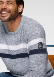 Man's World Rundhalspullover Grau/Dunkelblau/Hellblau