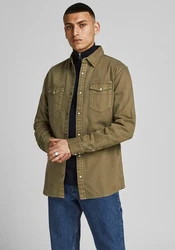 JACK & JONES Hemd 'Sheridan' Dunkelgrün/Khaki/Braun