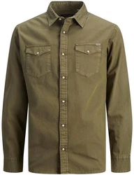 JACK & JONES Hemd 'Sheridan' Dunkelgrün/Khaki/Braun