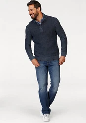 Man's World Troyer mit Ärmelbadge Dunkelblau/Blau