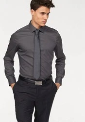 Bruno Banani Langarmhemd Slim-fit Dunkelgrau/Dunkelblau/Grau
