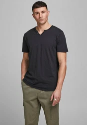 Jack & Jones T-Shirt JJESPLIT NECK TEE SS NOOS Schwarz