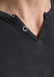 Jack & Jones T-Shirt JJESPLIT NECK TEE SS NOOS Schwarz