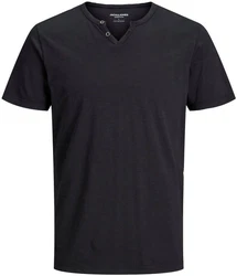 Jack & Jones T-Shirt JJESPLIT NECK TEE SS NOOS Schwarz