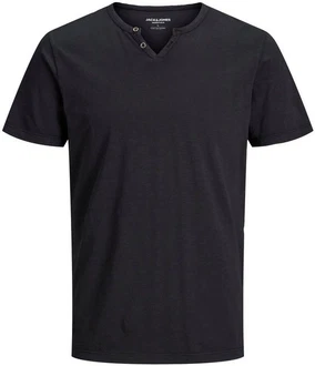 Jack & Jones T-Shirt JJESPLIT NECK TEE SS NOOS Schwarz