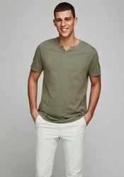 Jack & Jones T-Shirt JJESPLIT NECK TEE SS NOOS Grün (5545)