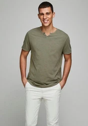 Jack & Jones T-Shirt JJESPLIT NECK TEE SS NOOS Grün (5545)