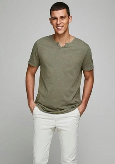 Jack & Jones T-Shirt JJESPLIT NECK TEE SS NOOS Grün (5545)