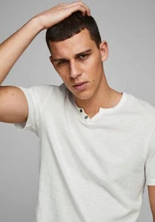 Jack & Jones T-Shirt JJESPLIT NECK TEE SS NOOS Khaki/Grau/Creme/Weiß/Hellgrün