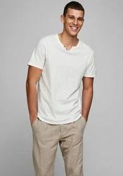 Jack & Jones T-Shirt JJESPLIT NECK TEE SS NOOS Khaki/Grau/Creme/Weiß/Hellgrün