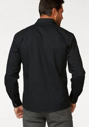 Arizona Langarmhemd Western-Stil Schwarz/Dunkelblau