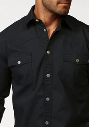 Arizona Langarmhemd Western-Stil Schwarz/Dunkelblau