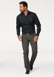Arizona Langarmhemd Western-Stil Schwarz/Dunkelblau