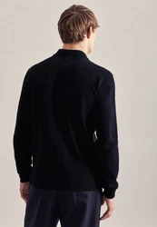 seidensticker Poloshirt Regular Langarm Kragen Uni Dunkelblau