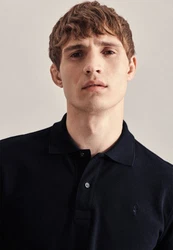 seidensticker Poloshirt Regular Langarm Kragen Uni Dunkelblau