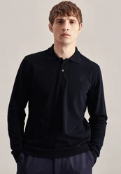 seidensticker Poloshirt Regular Langarm Kragen Uni Dunkelblau