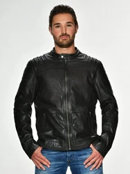 MUSTANG Lederjacke Wellington Schwarz/Grau/Dunkelgrau