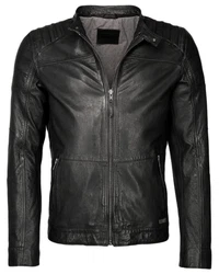 MUSTANG Lederjacke Wellington Schwarz/Grau/Dunkelgrau