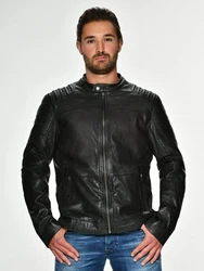 MUSTANG Lederjacke Wellington Schwarz/Grau/Dunkelgrau