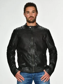 MUSTANG Lederjacke Wellington Schwarz/Grau/Dunkelgrau
